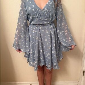 Floral Blue Wrap Dress